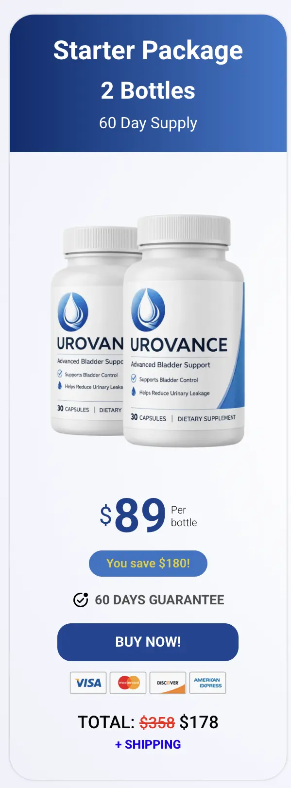 Urovance 2 bottle starter pack - 60 day supply of men's daily bladder formula