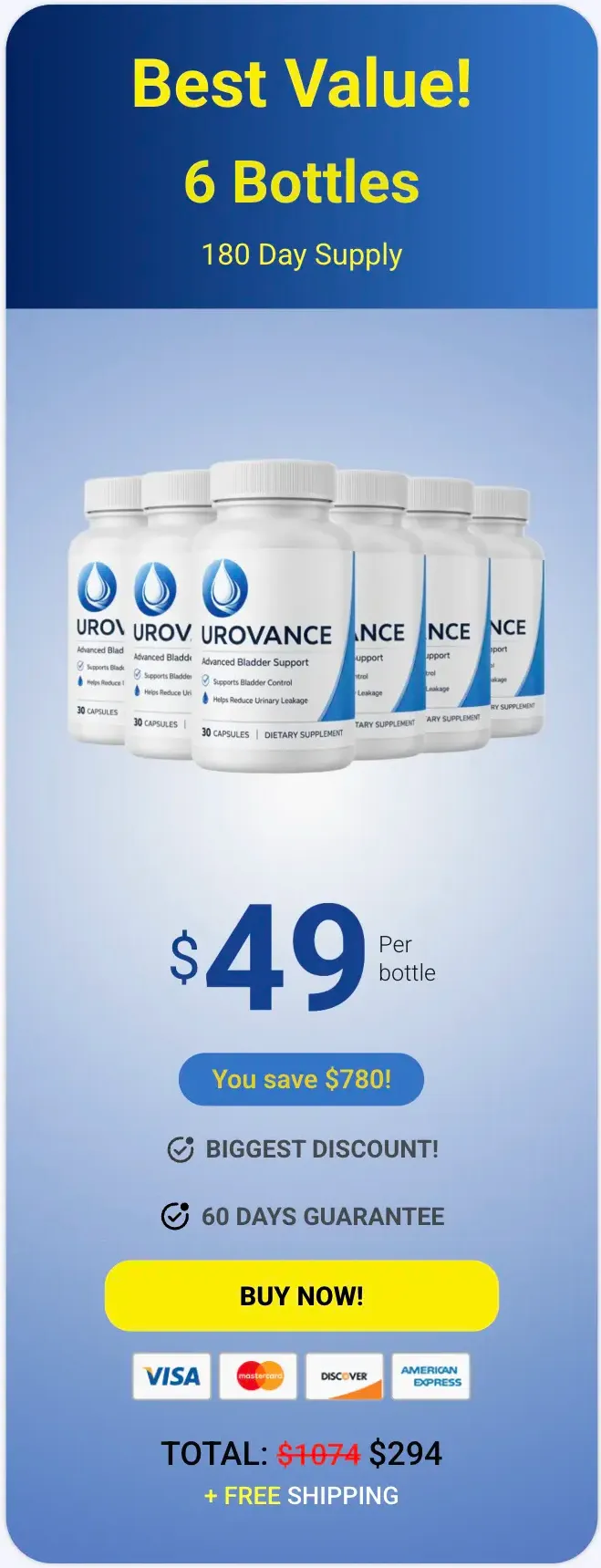 Urovance 6 bottle top-value pack - 180 day supply with deepest savings